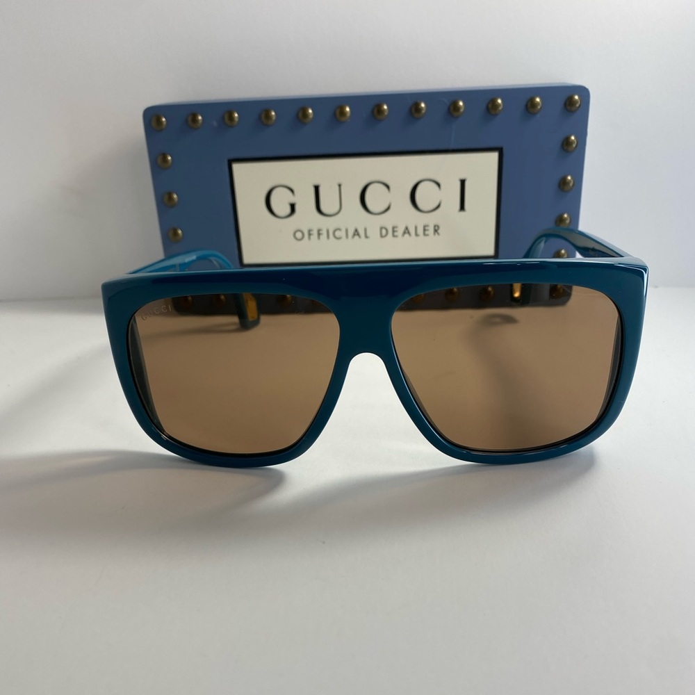 New  Gucci Women GG0468S-30006410005 Fashion 57mm Light Blue Sunglasses - Picture 2 of 12